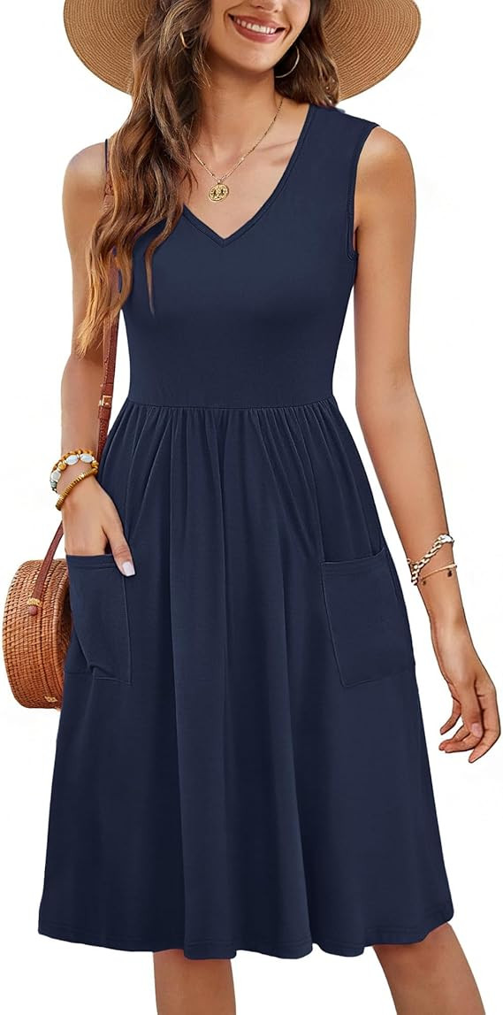 RUMIA Summer Sleeveless Casual Dresses with Pockets for Women Beach Vacation Coverup (S-3XL) | Amazon (US)