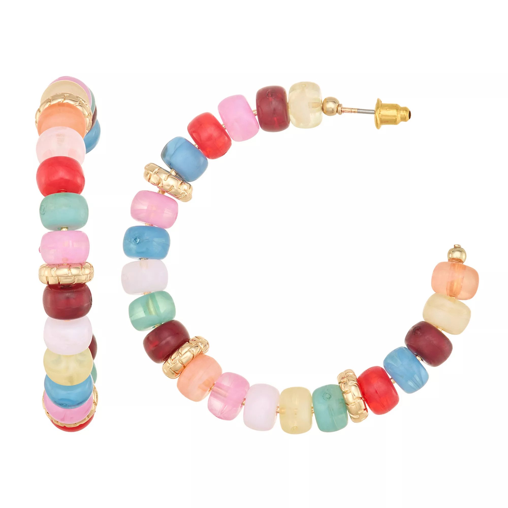 Emberly Gold Tone Multi-Color Beaded Hoop Earrings | Kohl's