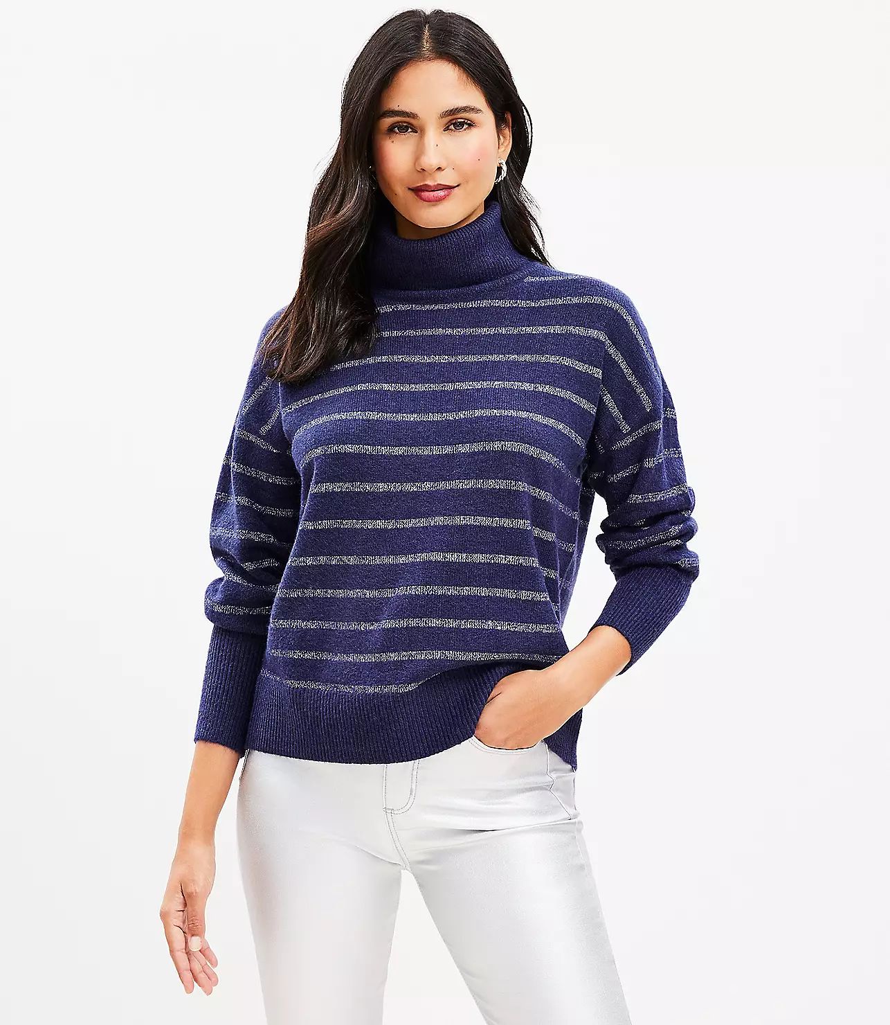 Shimmer Stripe Turtleneck Sweater | LOFT
