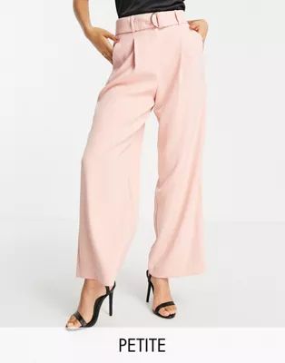 Ever New Petite tailored belted wide leg pants in blush | ASOS (Global)