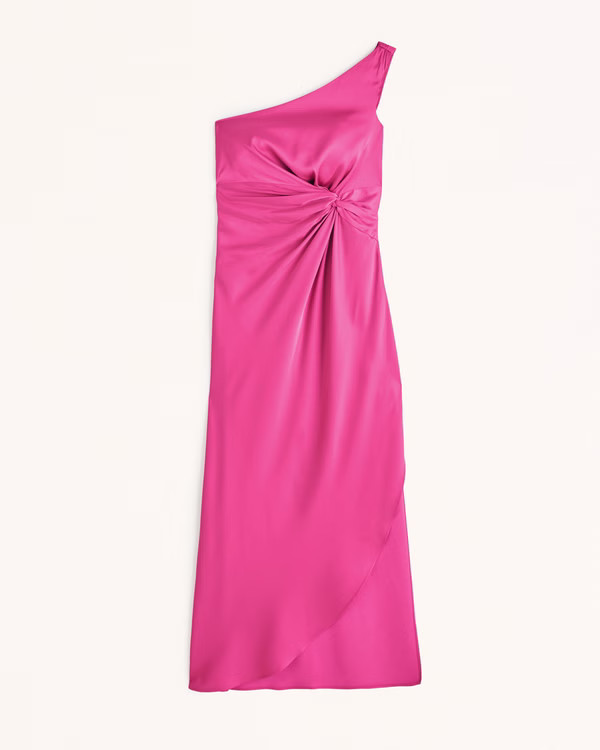 One-Shoulder Satin Knotted Midi Dress | Abercrombie & Fitch (US)