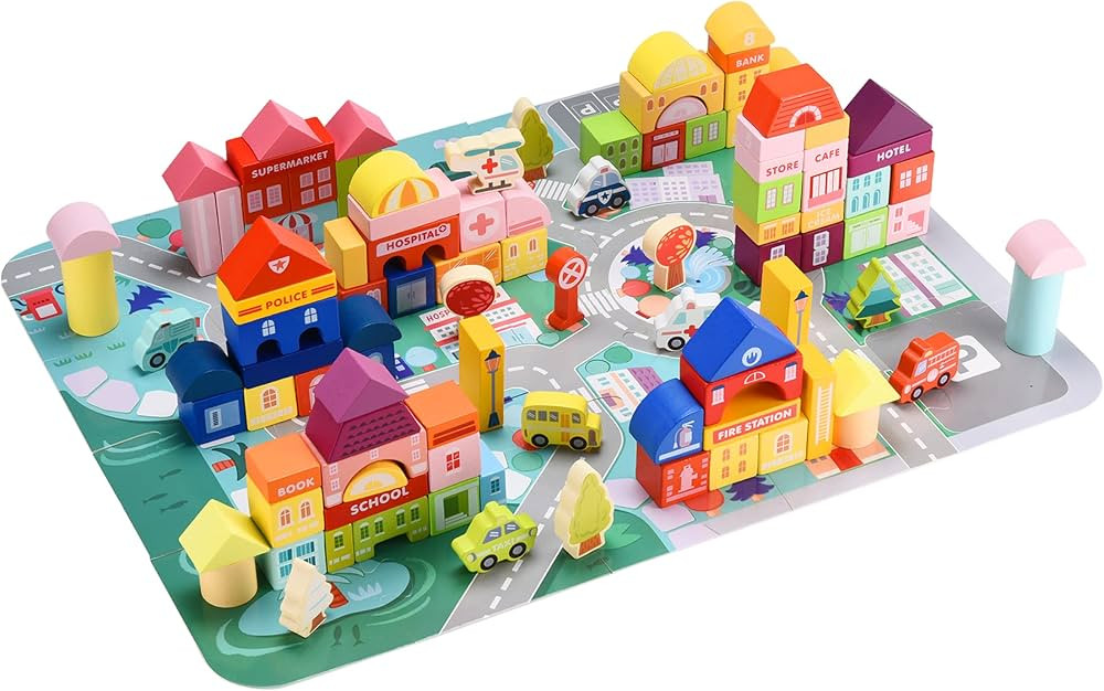 Dazmers Wooden Building Stacking Blocks Set for Kids, Toddlers & Children - Building Stacking Act... | Amazon (US)