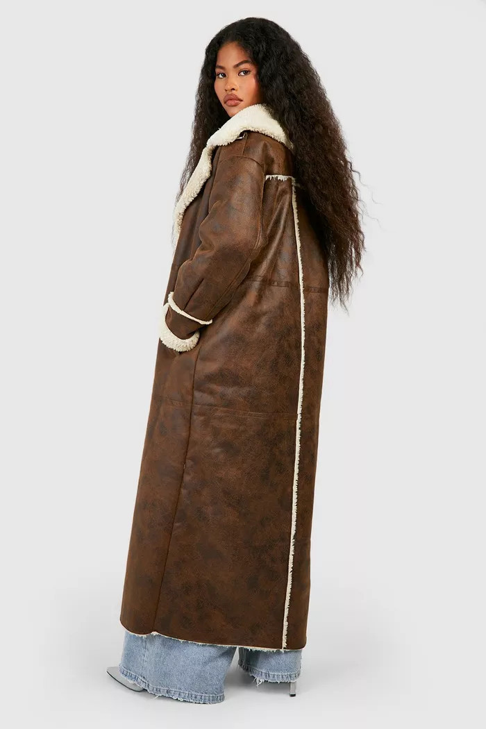 Vintage Look Maxi Aviator Coat | Boohoo.com (UK & IE)