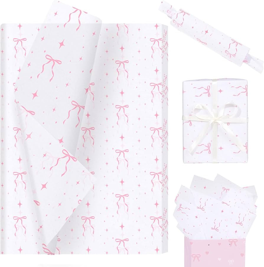 Pineraap 100 Sheets Pink Bow Tissue Paper, Cute Bowknot Printed Gift Wrap Tissue Paper Decorative... | Amazon (US)