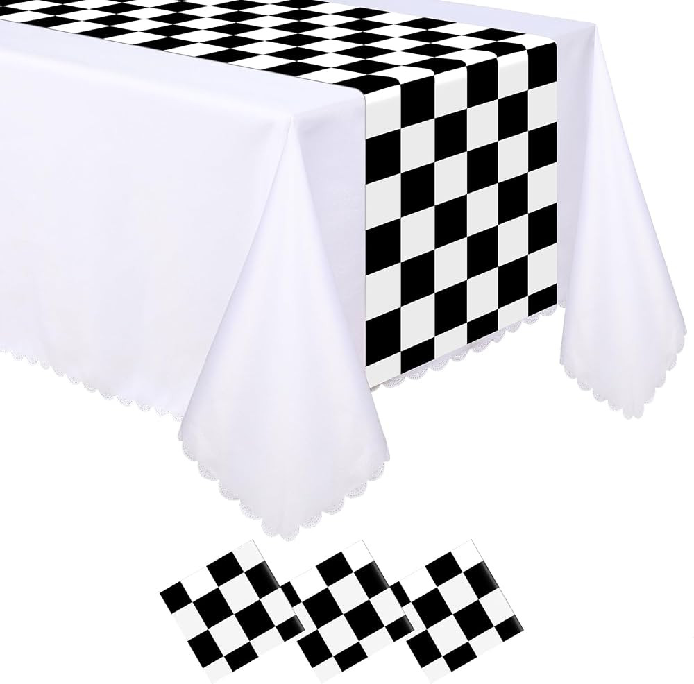 Preboun 3 Pcs Plastic Checkered Table Runner 14 x 108 Inch Racetrack Road Table Runner for Two Fa... | Amazon (US)