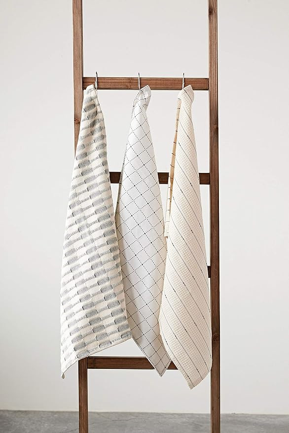 Creative Co-Op DA8185-1 White & Black Cotton Tea Towels (Set of 3 Designs), Multi | Amazon (US)