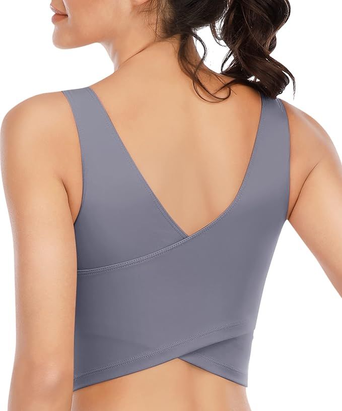 Longline Sports Bras for Women Workout Padded Sports Yoga Bra Tank Tops Crop Top | Amazon (US)