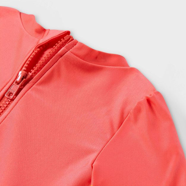 Toddler Girls' Rainbow Print Long Sleeve One Piece Rash Guard - Cat & Jack™ Coral Orange | Target