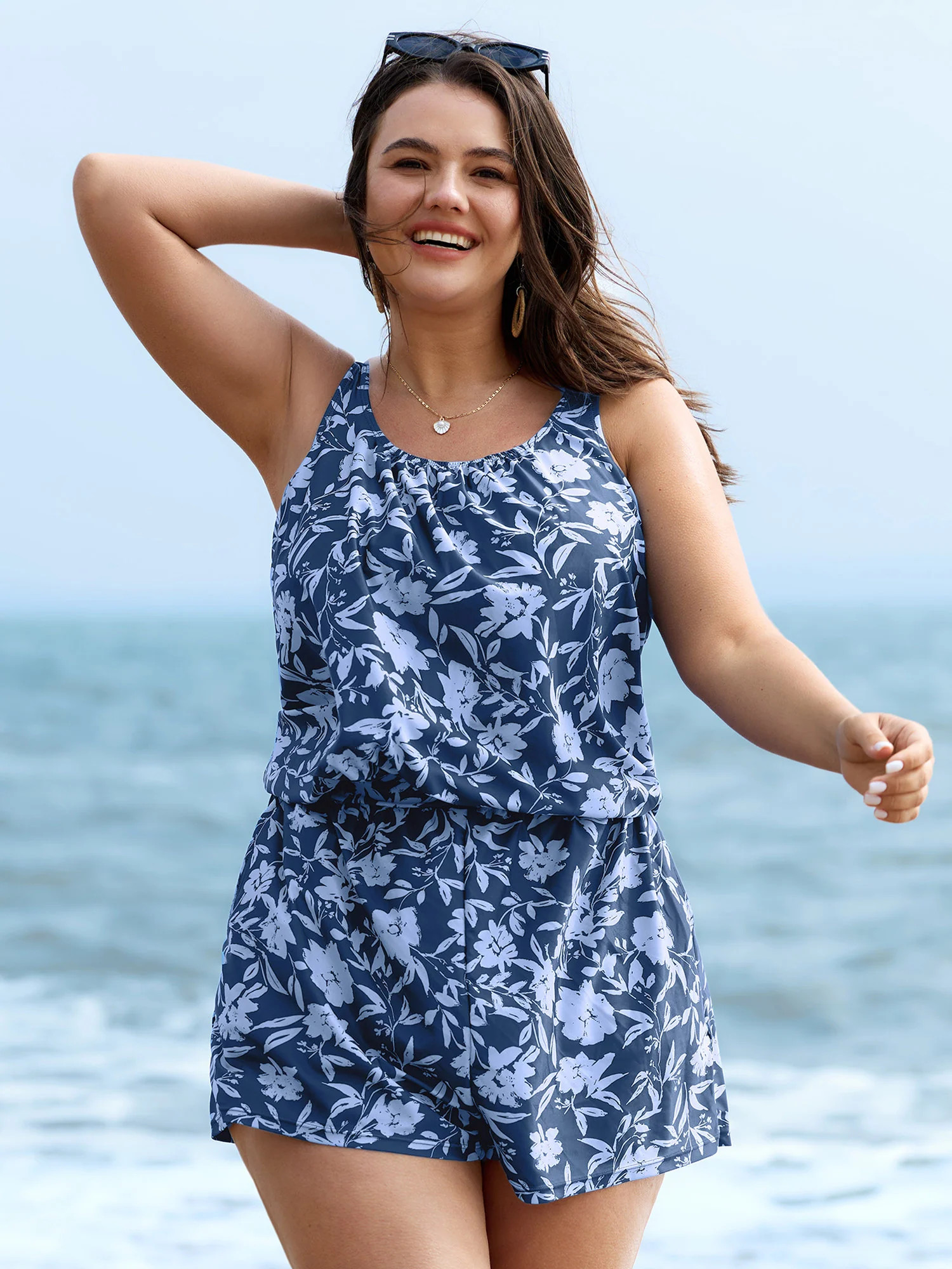 Tropical Flower Print Pockets One-Piece Swimsuit | Bloomchic