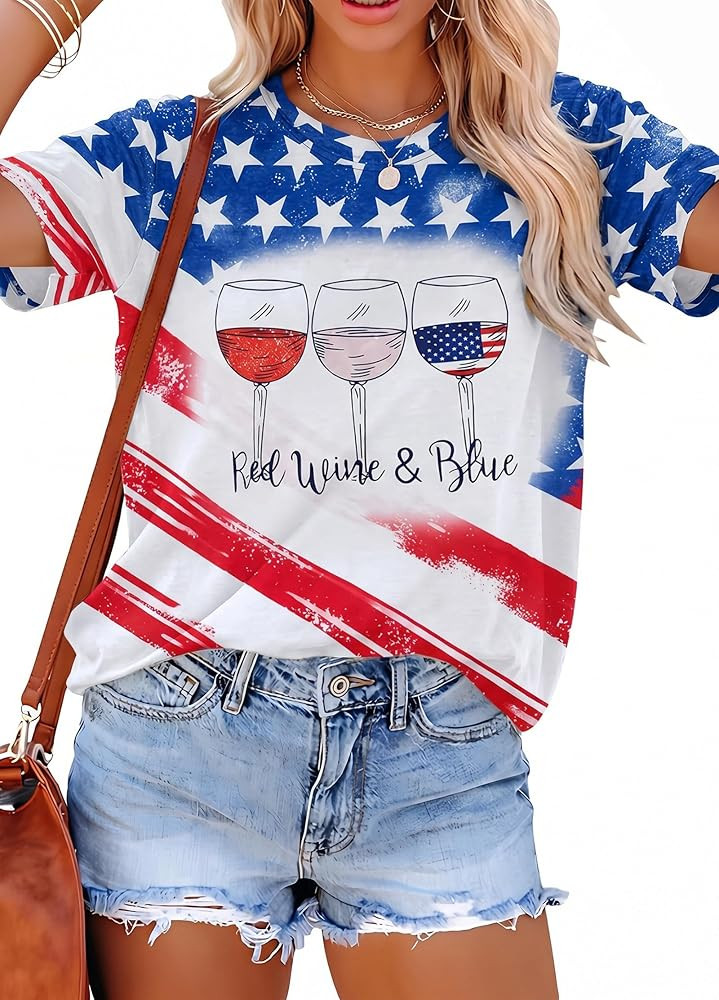 Patriotic Shirts for Women Red White and Blue Shirts American Flag Shirt 4th of July Tops Funny W... | Amazon (US)