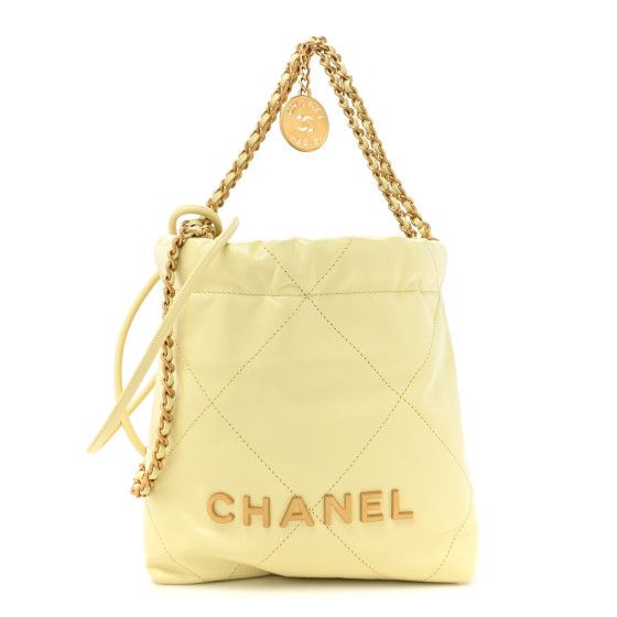 Shiny Calfskin Quilted Mini Chanel 22 Light Yellow | FASHIONPHILE (US)