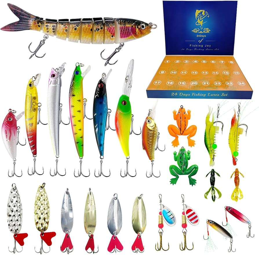 Fishing Advent Calendar 2024 Christmas Countdown, 24 Days Fishing Bait Set Surprise With Bionic F... | Amazon (US)