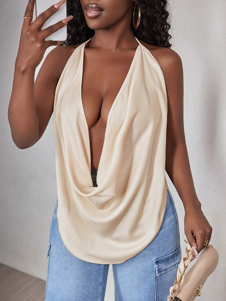 BamGleam Women's V-Neck Halter Design Fashionable Versatile Camisole | SHEIN