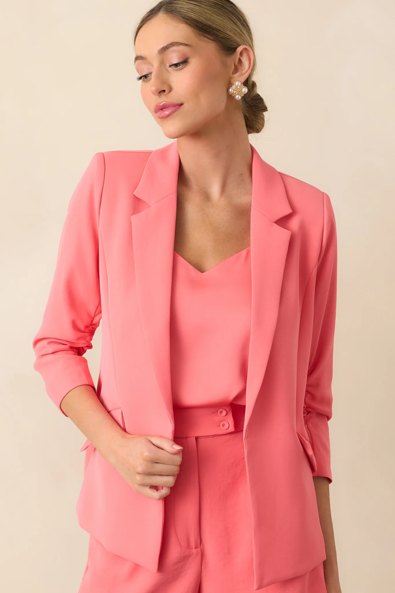 She Means Business Coral Single-Breasted Tailored Blazer | Red Dress