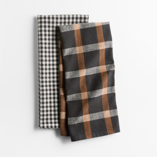 Fall Gingham and Plaid Organic Cotton Kitchen Towels, Set of 2 | Crate & Barrel