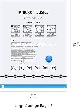 Amazon Basics Vacuum Compression Storage Bags with Hand Pump - Large, 5-Pack | Amazon (US)