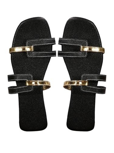 BEAUDRM Women's Cut Out Sandal Leather Flat Sandal Dressy Open Toe Slip On Summer Vacation Flat Sandals Black 10 | Amazon (US)