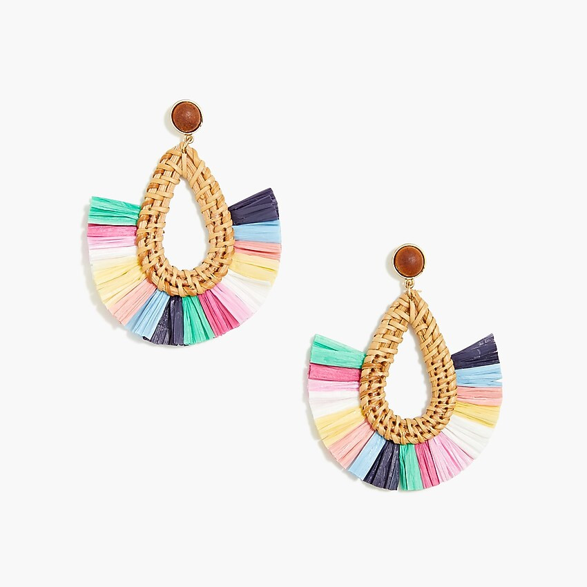 Teardrop wrapped raffia fringe statement earrings | J.Crew Factory