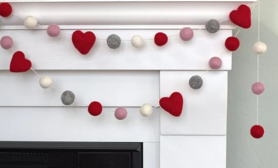 Valentine's Heart Garland Red Pink Gray White Felt | Etsy | Etsy (US)