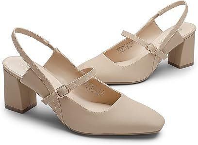 DREAM PAIRS Women's Closed Toe Chunky High Heels Mary Jane Block Square Toe Slingback Strappy Dre... | Amazon (US)
