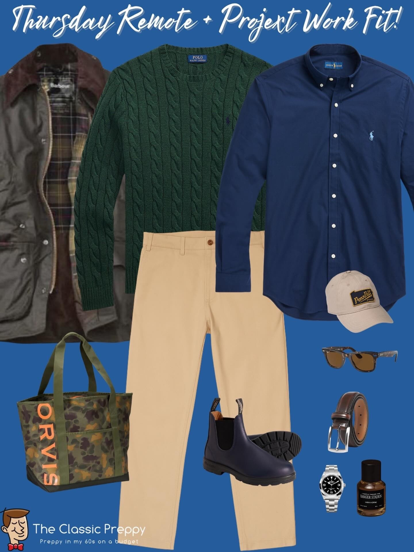 Thursday Remote + Project Work Fit!

🧵 Cable knit sweater @poloralphlauren
👔 OCBD @poloralphlauren 
👖 Khakis @pennbilt 
🧥 Jacket @barbour 
👢 Boots @blundstoneusa 
🧢 Hat @pennbilt (saving for later!)
👜 Tote @orvis
🕶 Sunglasses @rayban 
👃 Fragrance @rangerstation.co 



#LTKMens #LTKootd #LTKgrwm