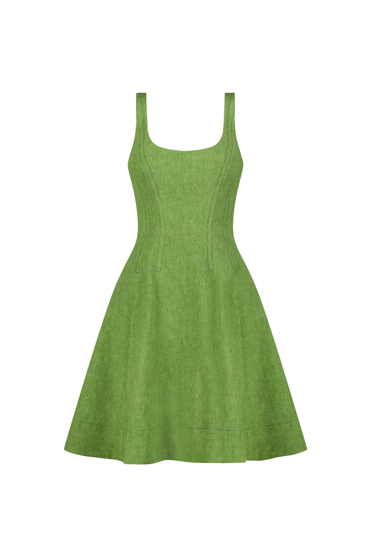 Stretch Denim Seamed Dress in Cactus | Over The Moon