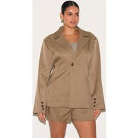 Plus Light Brown Tailored Woven Cinch Waist Blazer | PrettyLittleThing US