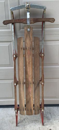 Vintage Antique Blazon Flexible Flyer Kids Snow Sled 55” Long Red Metal & Wood  | eBay | eBay US