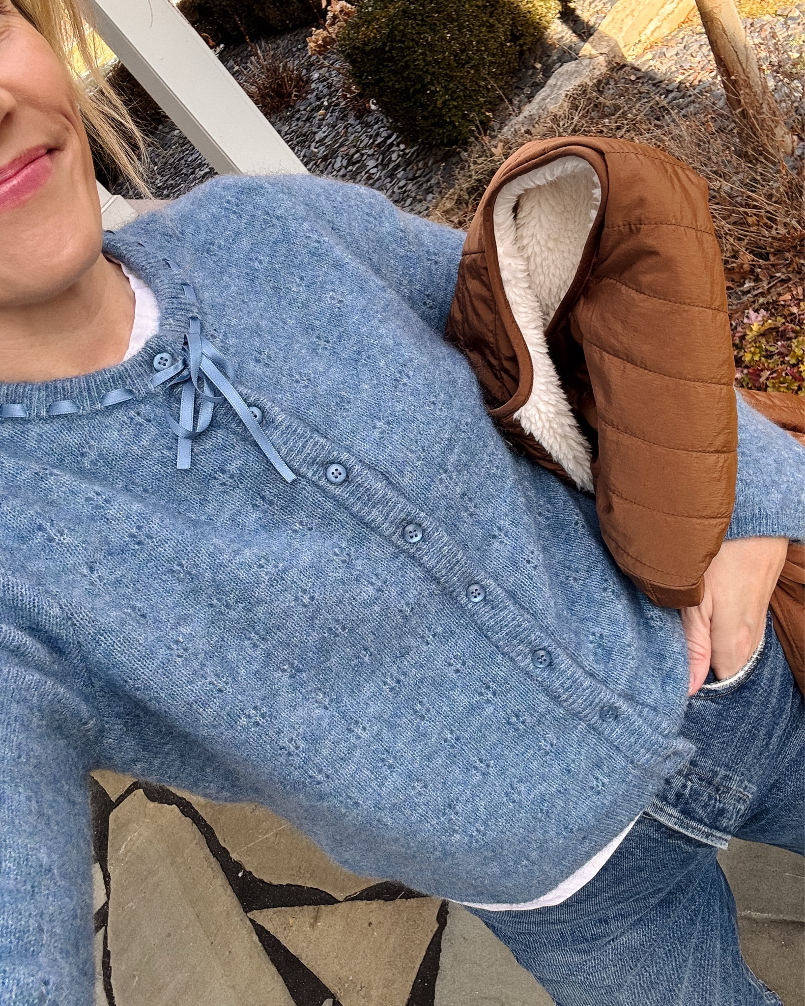Absolutely adorable sezane sweater wearing m yregular size small, extremely soft and functional bow ~ Varley reversible jacket in size small, code HELLOVARLEY ~ Agolde 90's crop jeans wearing my reugular size, wash is essence, also linked fave Levi's 90's for just around $100 ~ Madewell New Balance sneakers, also linked the navy, fits true to size ~ Madewell perfect white tee in my regular size small ~ Merit flush balm on lips & cheeks in LeBonBon ~ eby high waisted underwear sized up to Medium ~ everyday Bauble Bar Earring stackxo, Claire

#LTKootd #LTKOver40 #LTKPetite