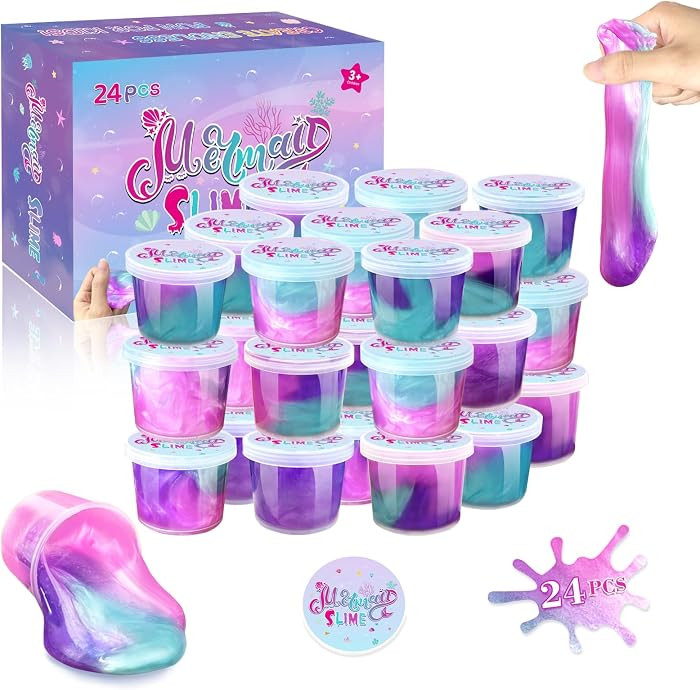 24 Pack Mermaid Slime Party Favors for Kids Slime Cup Bulk DIY Stress Relief Putty Toy Christmas ... | Amazon (US)