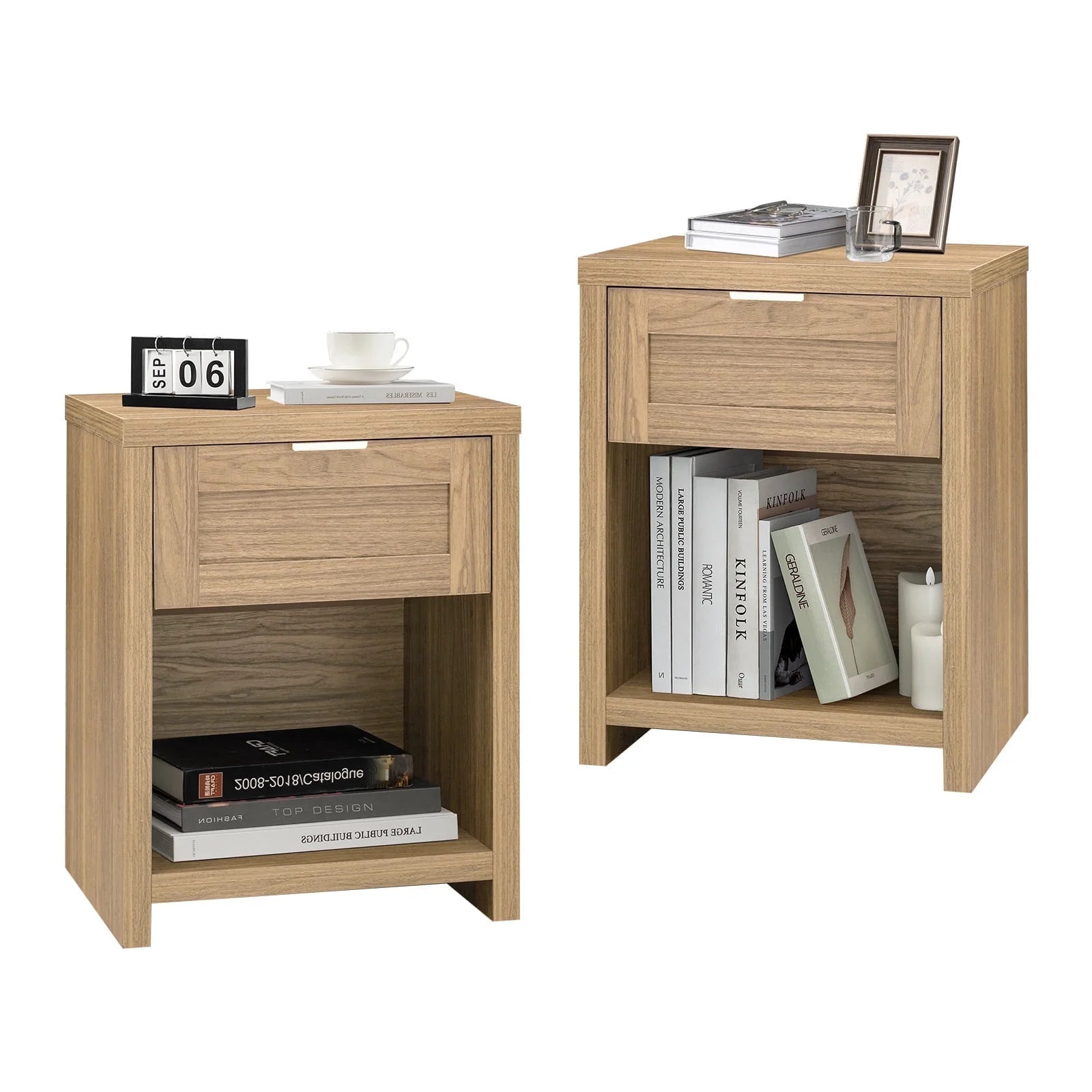 OAKHAM Farmhouse Nightstands Set of 2, Boho End Table with Drawer and Open Shelf, Bedside Table f... | Walmart (US)