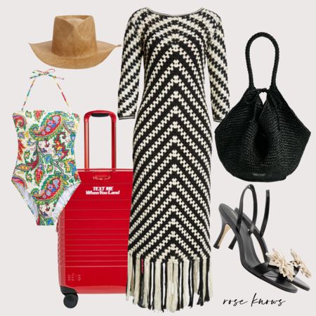 red beis luggage, zimmerman. croquet dress and swimsuit - ready for Talum🏝️

#LTKSwim #LTKTravel #LTKParties
