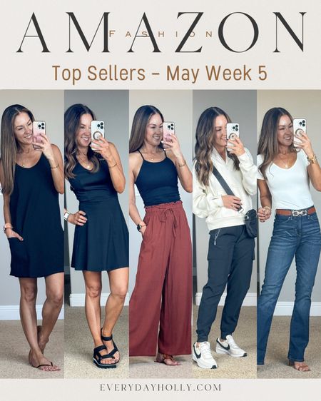 Weekly Top 5 May Fashion Favorites - I am wearing size XS mini dress in navy, activewear dress small , built in bra tank small, XS cargo joggers, 2 short denim jeans, S beige linen pants - TTS stretch belts TTS | May outfit recap, best sellers, fashion favorites, trending fashion, athleisure, midi dress, joggers, denim outfit, spring denim, vacation outfit #women'sfashion #trendingfashion #summeroutfits #everydayholly


#LTKOver40 #LTKSaleAlert #LTKFindsUnder50