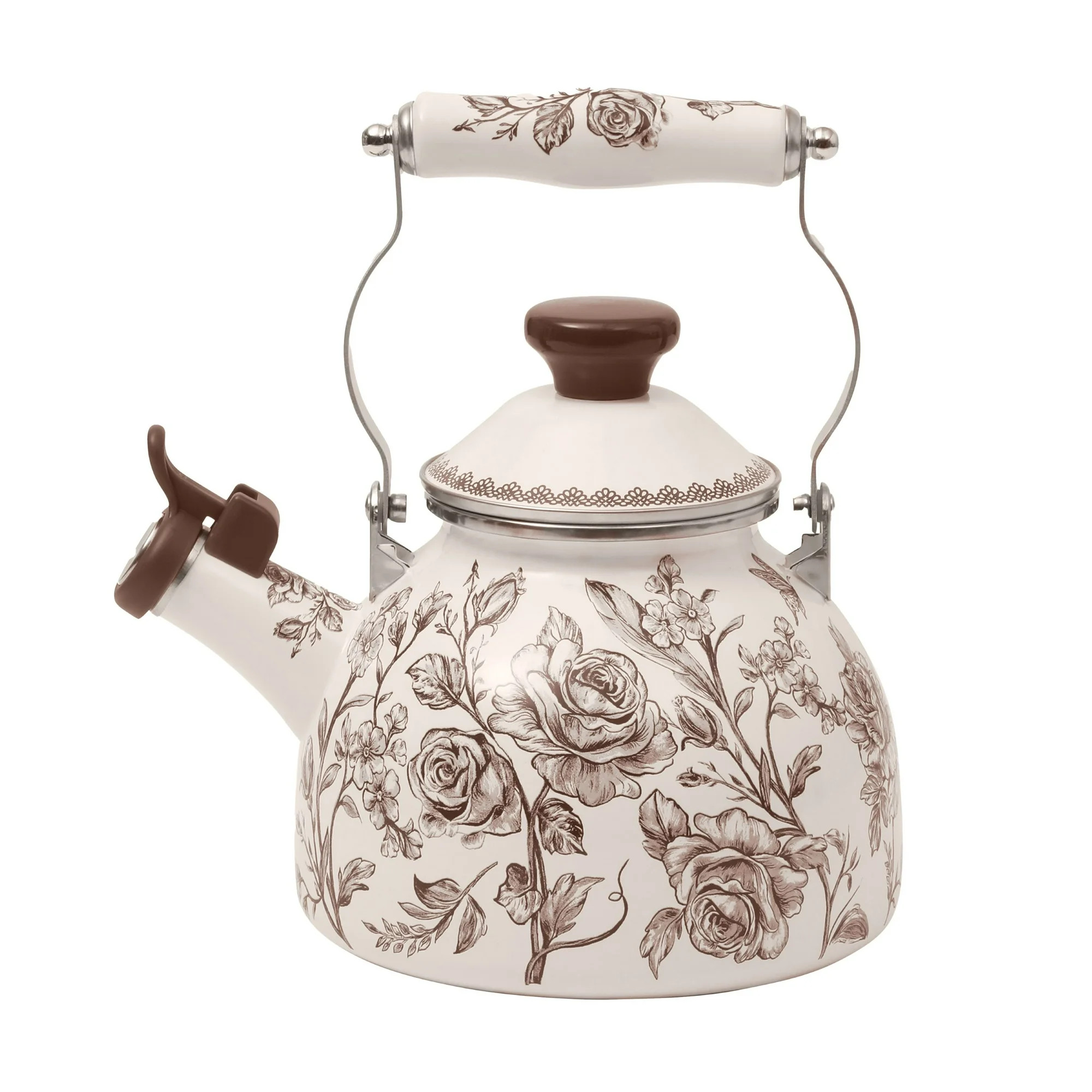 The Pioneer Woman Agatha 1.8-Quart Enamel on Steel Tea Kettle, Brown | Walmart (US)