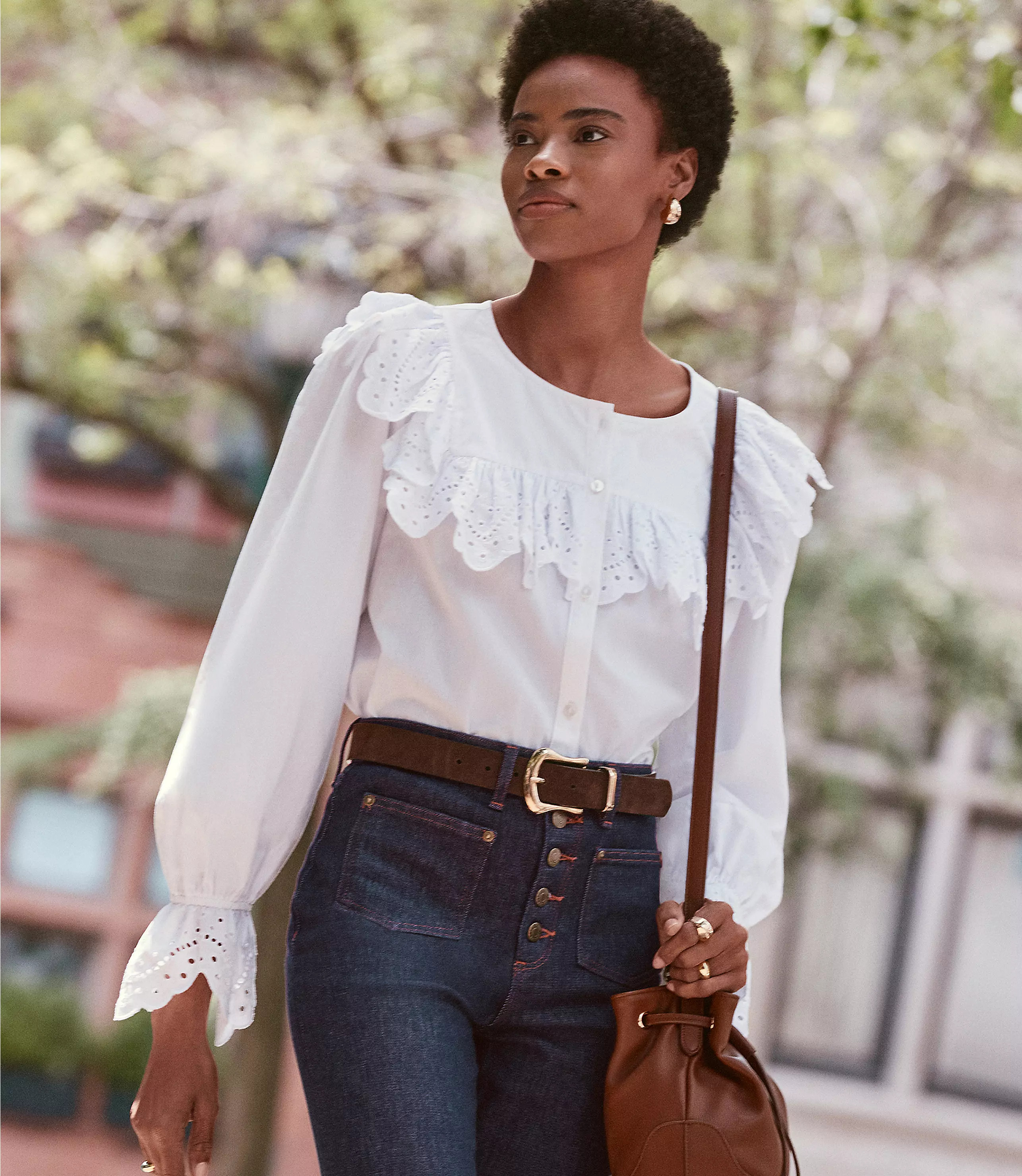 Broderie Ruffle Blouse | LOFT