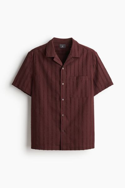Regular Fit Textured-weave Resort Shirt - Brown - Men | H&M US | H&M (US + CA)