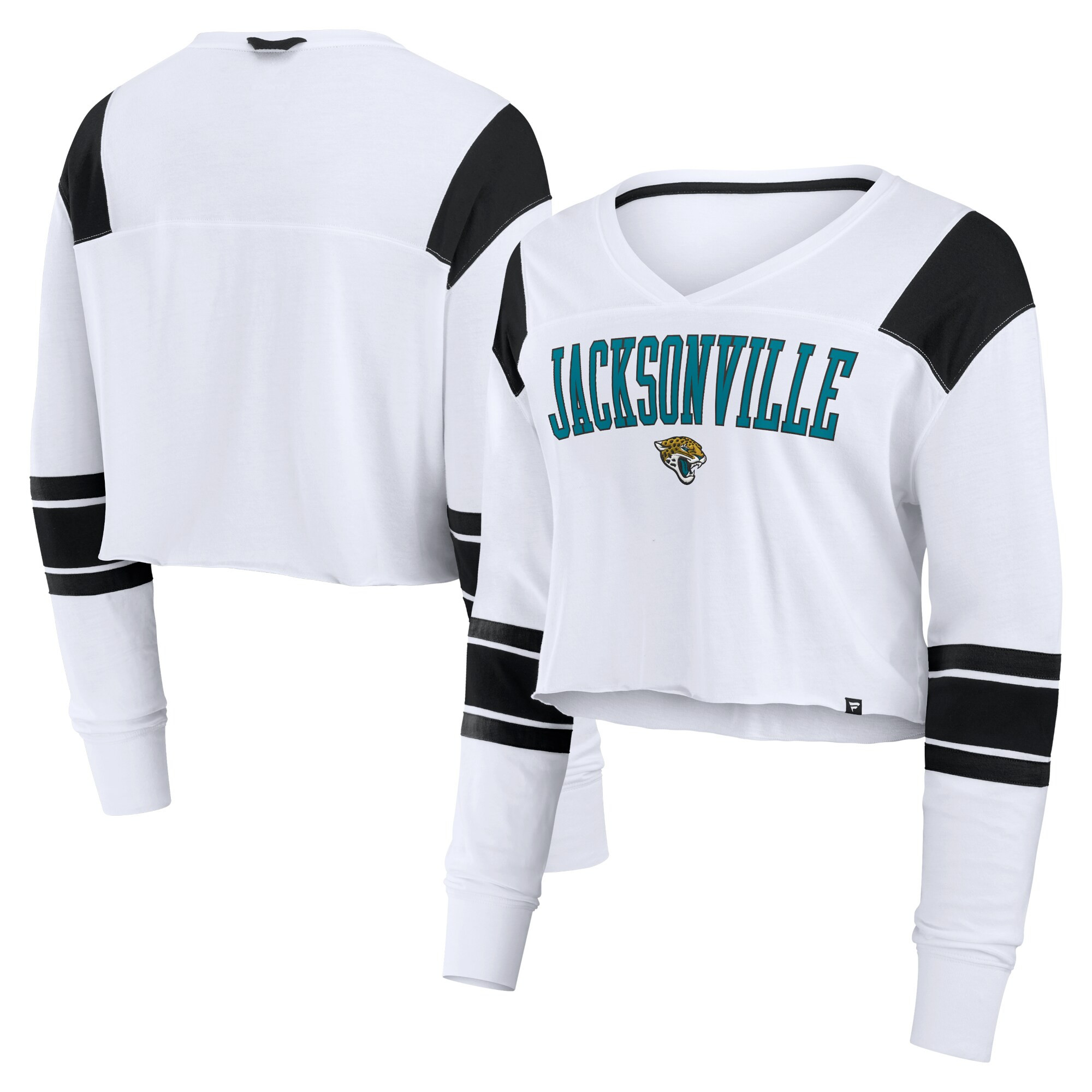 Women's Jacksonville Jaguars  Fanatics White Stretch Cropped Fashion Long Sleeve T-Shirt | NFL Shop