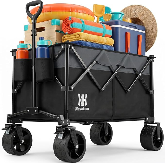 Navatiee 330Lbs Collapsible Folding Wagon, Beach Wagon Cart Heavy Duty Foldable with Big Wheels, ... | Amazon (US)