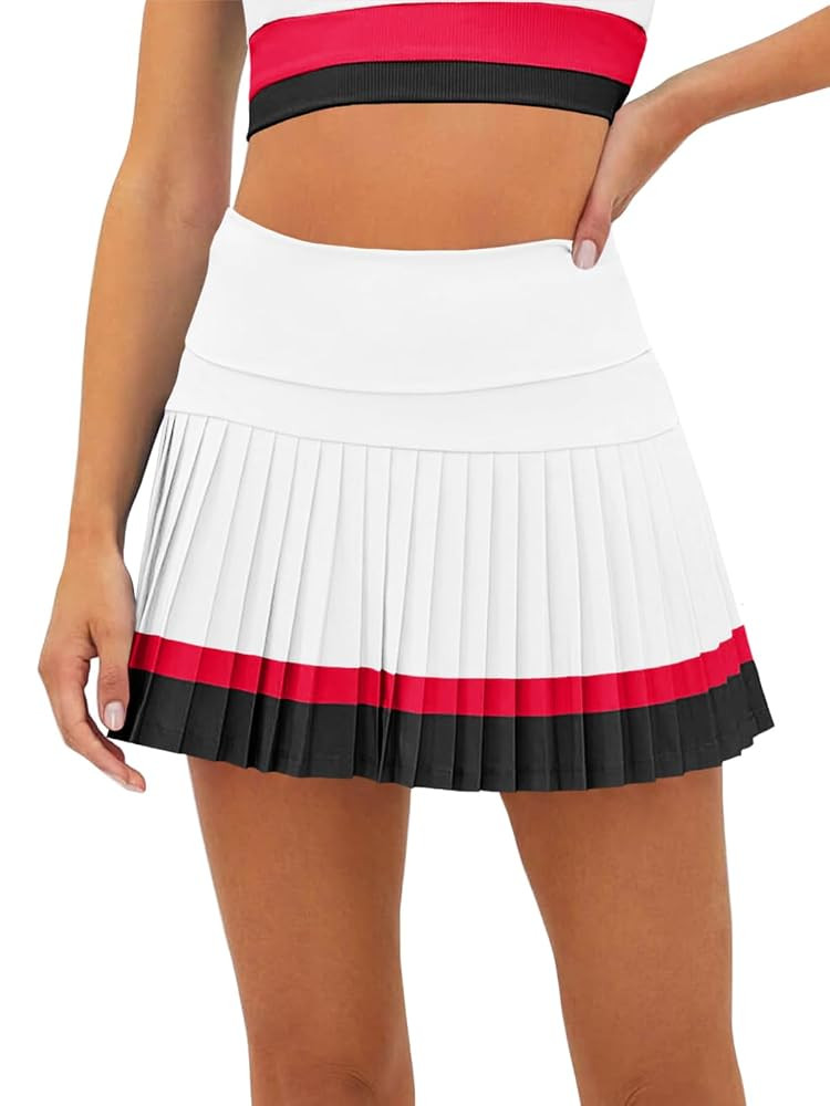 Fisoew Women's High Waisted Tennis Skirts Color Block Pleated Athletic Golf Skorts Mini Skirt wit... | Amazon (US)