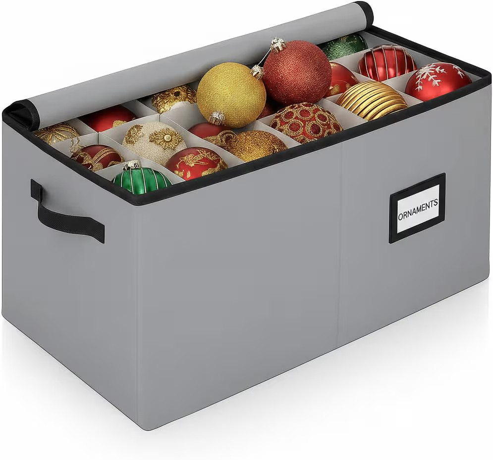 Christmas Ornament Storage Container with Dividers - Box Stores Up to 54 Ornaments, Zippered, Con... | Amazon (US)