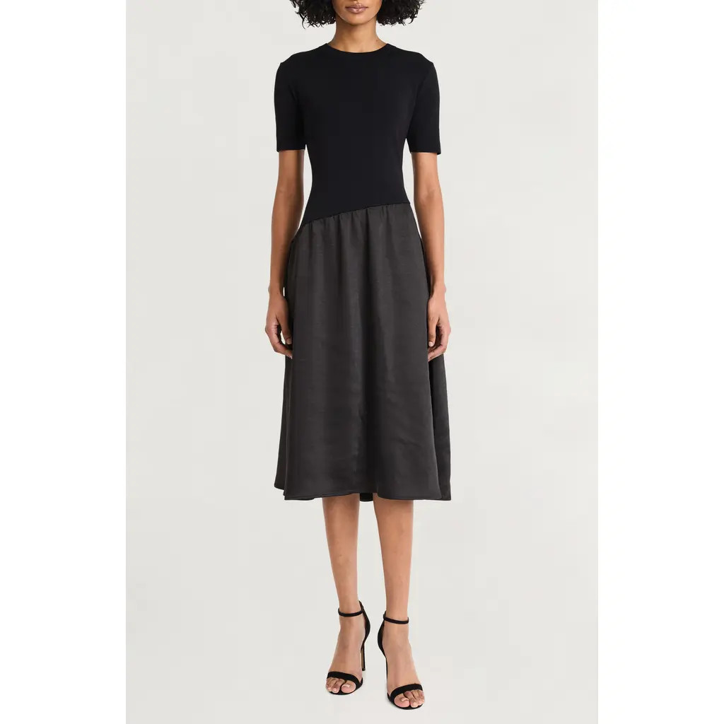 Luxely Mixed Media Midi Dress in Black at Nordstrom, Size Medium | Nordstrom