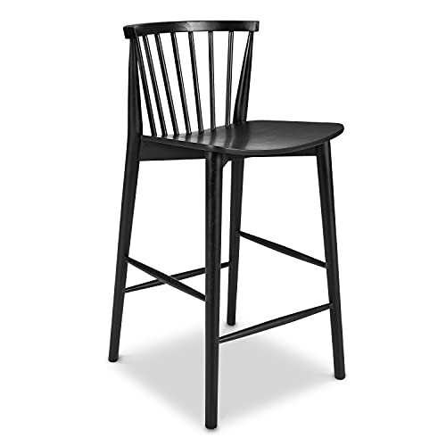 Poly & BARK Ligna Counter Stool in Black – Mid-Century Inspired Stool with Sculpted Spindle Back – Solid American Oak Frame and Engineered Wood Veneered Seat – Fully Assembled and Ready to Use | Amazon (US)