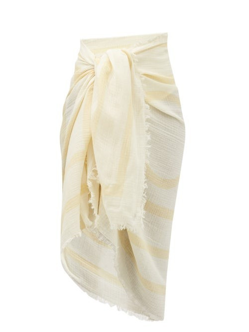 Toteme - Monogram-print Cotton Sarong - Womens - Beige White | Matches (US)