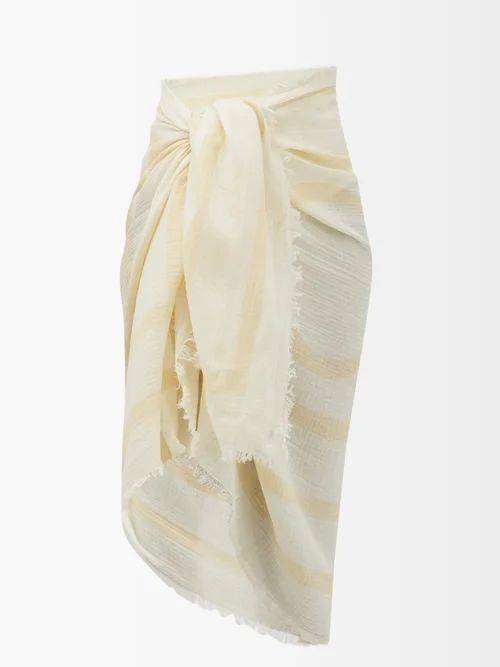 Toteme - Monogram-print Cotton Sarong - Womens - Beige White | Matches (US)