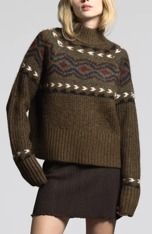WEEKEND LOS ANGELES Spencer Fair Isle Mock Neck Sweater in Cinnamon Aztec at Nordstrom, Size X-Small | Nordstrom
