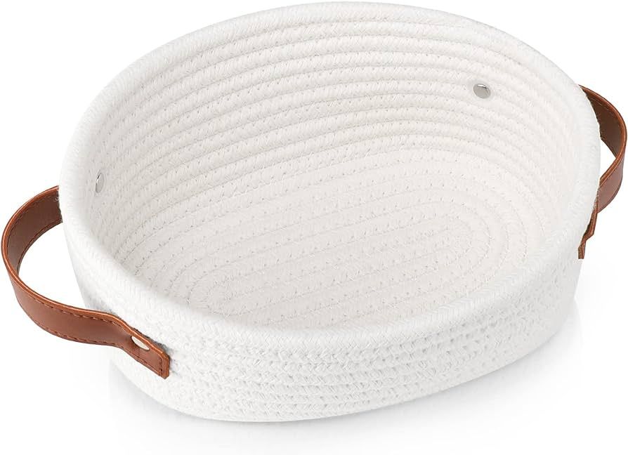 ABenkle Small Woven Basket, Mini Cotton Rope Storage Tiny White Shelf Oval Decorative Toy Dog Cat... | Amazon (US)