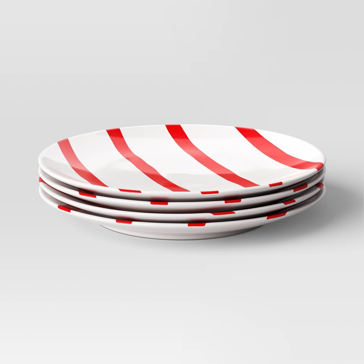 4pc 7" Holiday Stoneware Striped Appetizer Plate Set Red - Threshold™ | Target