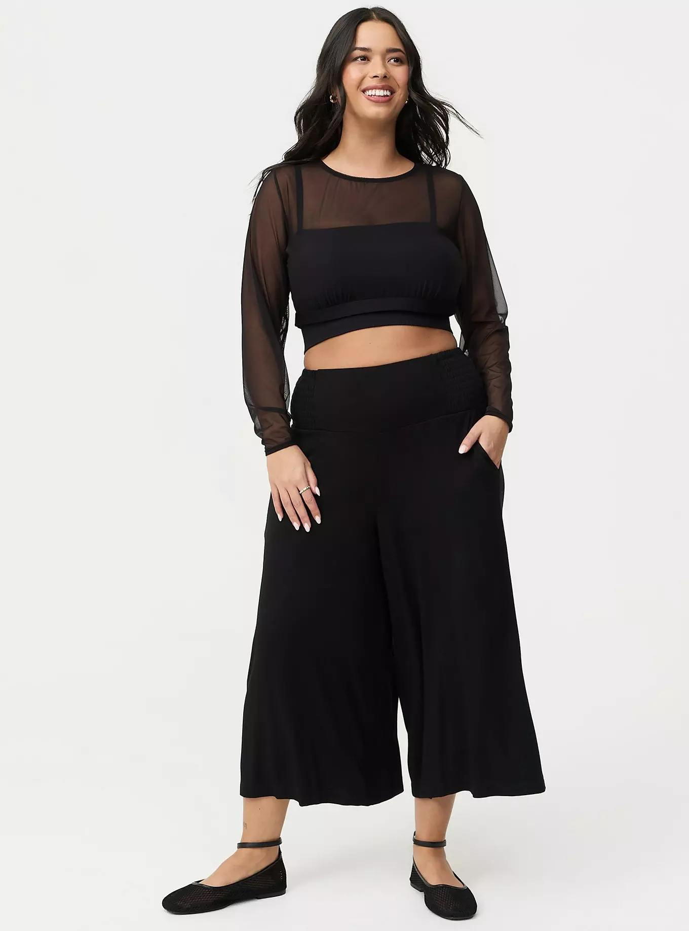 Crop Pull-On Wide Leg Super Soft High-Rise Smocked Waist Pant | Torrid (US & Canada)