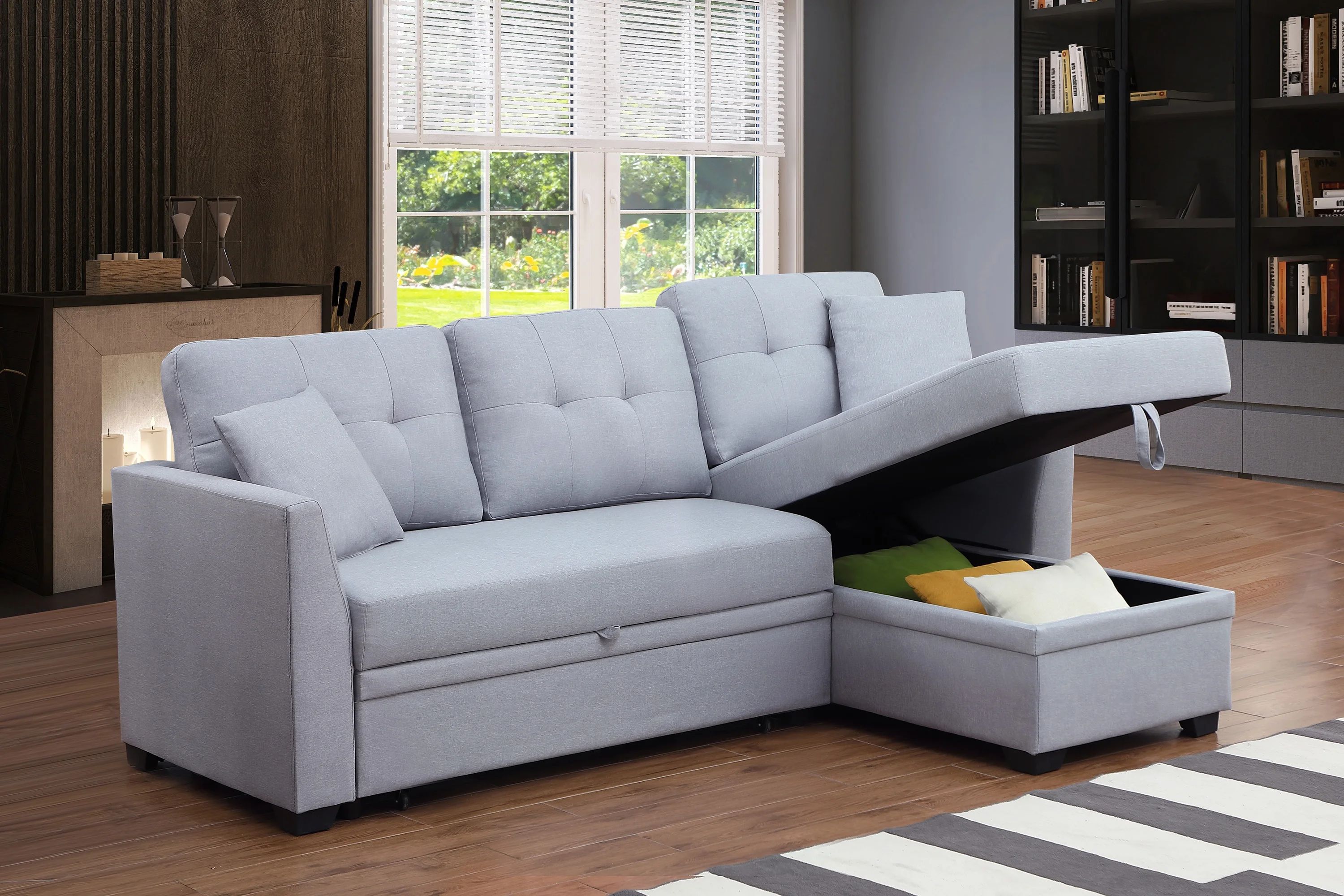 Alexent 3-Seat Modern Fabric Sleeper Sectional Sofa with Storage in Ash | Walmart (US)