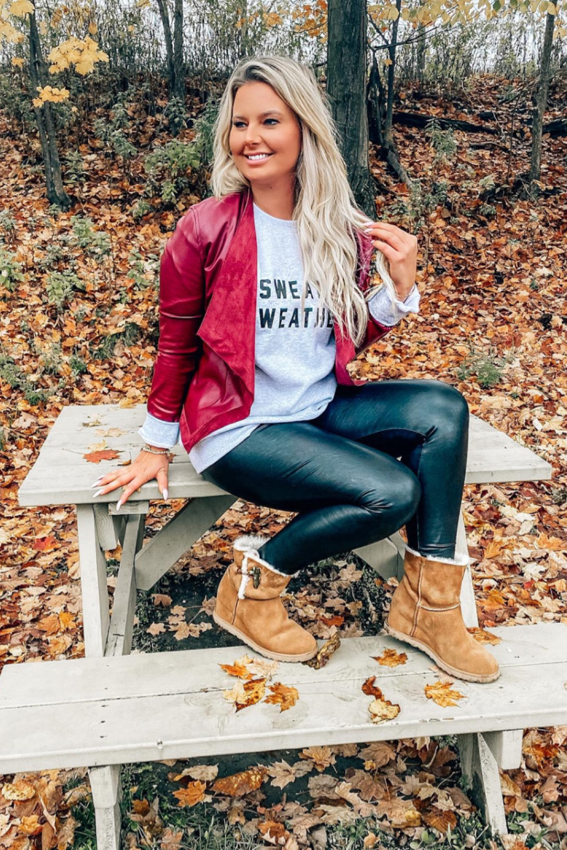 Casual fall look, perfect for sweater weather. I love this graphic sweater, it’s perfect for layering. These wedge ugg boots are a must. 

#LTKstyletip #LTKSeasonal #LTKshoecrush